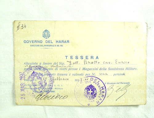 Tessera regno colonie italiane - tessera,
