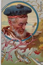 # NAPOLI: EDIZ. RAGOZZINO - VECCHIO PESCATORE DISEGNATO CON RETI E PESCI