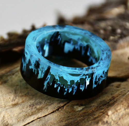 Anello legno resina blue - anello,