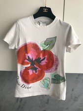 CHRISTIAN DIOR T SHIRT DONNA TAGLIA XS - 36 italiana BIANCA FLOREALE IN COTONE