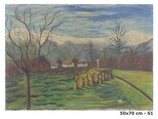 QUADRO OLIO SU TELA FIRMATO BEVILACQUA PAESAGGIO ALPI PIEMONTE DIPINTO TELA S1