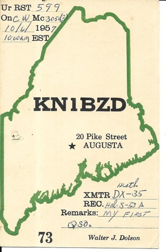 Scheda radio qsl - 1957, augusta