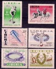 Liberia 1956 Olimpiadi Melbourne Discus Cavalli Mappe Stadio Canguro Emu/Uccellini MNH