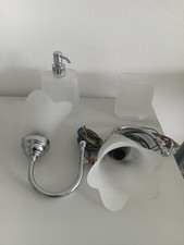 Applique Lampada da Specchio Bagno  Fiore Vetro Satinato+ Kit Sapone Bicchiere 