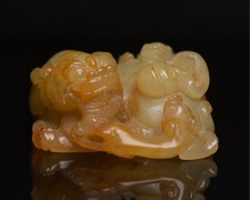 Statua leone squisito intagliato a mano in giada etiana naturale certificata 28454