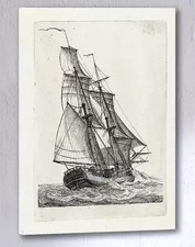 STAMPA SU TELA DI VELIERO VINTAGE - SCHIZZO CON CHINA VECCHIO DISEGNO