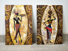 Set Duo Arte Africana Originale Pittura Acrilica su Tavola Rigida | Parete Tribale Etnica