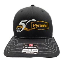 Pyranha 50th Anniversary Hat Snapback Cap Mesh Back Richardson Black White 