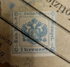 Segnatasse Per Giornali Regno Lombardo Veneto 1 Kreuzer Blu Su Frammento