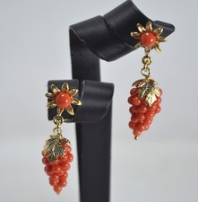 ORECCHINI  ARGENTO 925 DORATO GRAPPOLI  IN  CORALLO  ROSSO             AGHT 0909