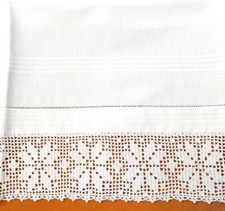 ASCIUGAMANO LINO/MISTO LINO con bordo UNCINETTO, lavorato a mano -  100 x 58 cm