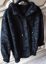 Giacca Astrakan Nero Taglia 46 Pelliccia Cappotto maniche a pipistrello Nuovo