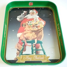 Coca Cola Metal Tray Merry Christmas Santa Claus Sack Stool