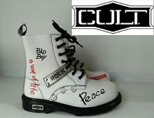 Cult Anfibio Stivale Scarpa in Pelle Lacci Bianco MADE IN ITALY N° 36 Nuovo