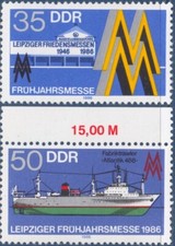 Germania DDR 1986 Fiera di Lipsia, nave da pesca, navi, emblema, industria, commercio, MNH