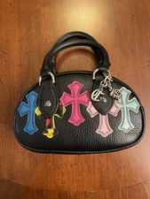 Borsa a tracolla Chrome Hearts multicolore patch pelle nera con ferramenta argento