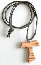 10.444.90 LAC Collana Croce Tau 4 Cm San Francesco Assisi Legno Di Ulivo Pace Co