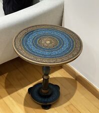 Naksheen Tavolino da Caffè - Tavolino Rotondo in Legno Dipinto a Mano 16'' con Arte - Blu