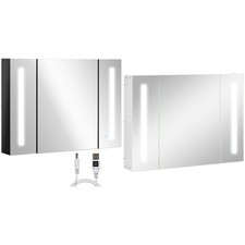 kleankin Specchio Bagno a Parete con 3 Armadietti 3 Ripiani e Luce LED