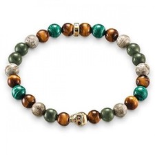 Bracciale elastico in argento uomo Thomas Sabo multicolor Gold Skull