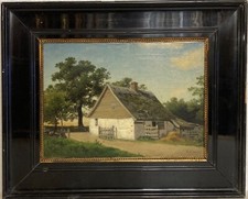 Quadro a Olio 19. Secolo Axel Schovelin 1827-1893 Casa Am Weg 39,5 X 48,5 CM