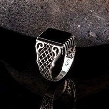 Da Uomo 925 Argento Sterling Onice Nera Anello Sigillo Vintage Turca Stile Gift