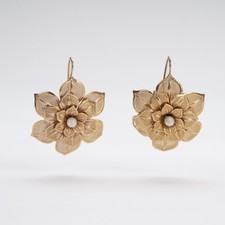 Orecchini Pendenti Fiore Art Nouveau Dorati Oro Perla Imitazione Fatti a Mano