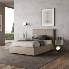 Letto imbottito una piazza e mezzo MIKA 120x190 con o senza contenitore Tortora