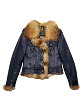 Giacca in pelle anni 90 con dettagli in vera pelliccia donna (taglia XS)