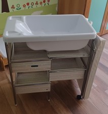 Fasciatoio Monbebè, richiudibile, con vasca per bagnetto e ripiano a scomparsa