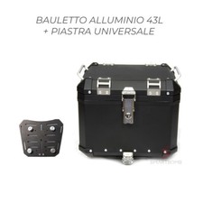 BAULE BAULETTO ALLUMINIO POSTERIORE TOP CASE 43 LITRI + PIASTRA SGANCIO RAPIDO 