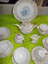 SERVIZIO THE CERAMICA BAVARIA ORO 6 TAZZE TEIERA BROCCA ZUCCHERIERA PIATTO DOLCE