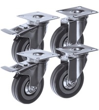 Ruote Piroettanti Set 4 pz Carichi Pesanti Girevole 360° con Freno 7x2xH10 CM