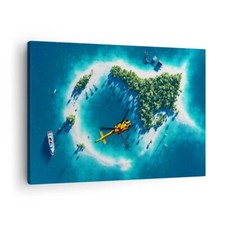 Quadro su Tela 70x50cm Elicottero Oceano isola paradiso Stampe Immagini Murale
