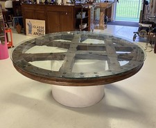 GRANDE TAVOLO ROTONDO RUOTA CAMPANA VETRO UFFICIO LEGNO RIUNIONE PRANZO MEETING