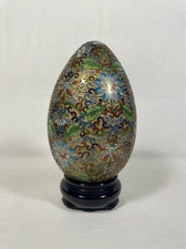 Uovo Cloisonné con base in legno Vintage Arte Cinese