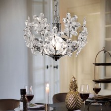 Lampada Da Pranzo A Sospensione LED Fiori Cristallo Chiaro Lampadario In Cromo