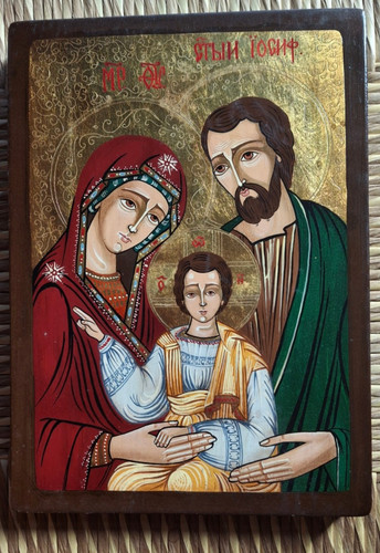 Icona sacra famiglia dipinta - sacra,