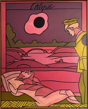 L'éclipse Valerio Adami Opera Unica in Acrilico su Tela con Cornice 130x162