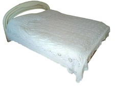 Copriletto Matrimoniale in Cotone, Seta, Pizzo Uncinetto Bianco, Ricamato a mano