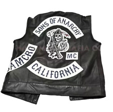 Son's of Anarchy Biker Vest SOA Retro Motorcycle Club Gilet in vera pelle da uomo