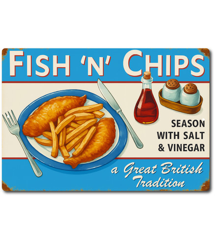 Insegna latta metallo fish and - fish,