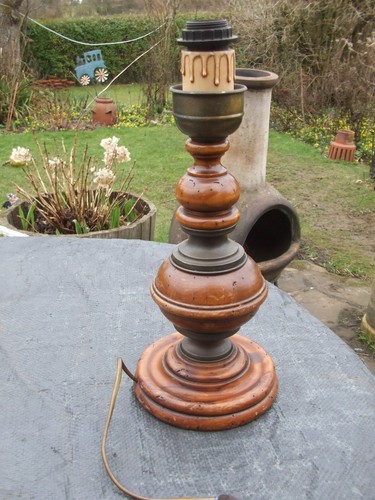 Antique wood brass table lamp - table,