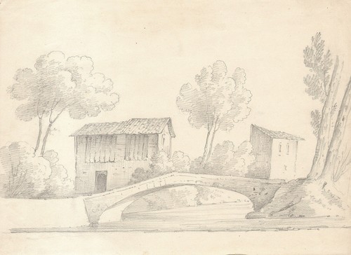 Paesaggio con ponte case - ponte,