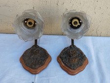 ANTICA COPPIA DI APPLIQUE ARTE SACRA IN BRONZO PARALUME FUSIONE IN VETRO OPACO