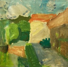Quadro A 63,5 X 65,5 CM Espressiva Eugenij Klenø 1921-2005 Paesaggio Con Case