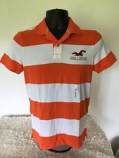 NWT Y2K HOLLISTER Mens/Dudes SS Striped Polo Shirt w/ Logo (Orange/White) Size S