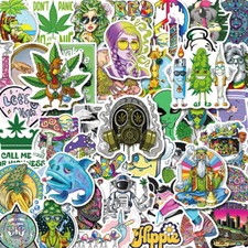 Confezione 50 Pezzi Adesivi Rasta Fumo Erba Marijuana 420 Cannabis Vinile Stoner Decalcomania