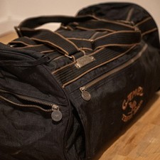 Raro borsone/borsa da viaggio cammello vintage anni 90 ricamo e cerniere in metallo