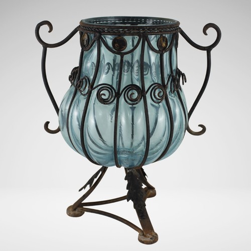 Vaso cristallo blu ondulato - cristallo,
